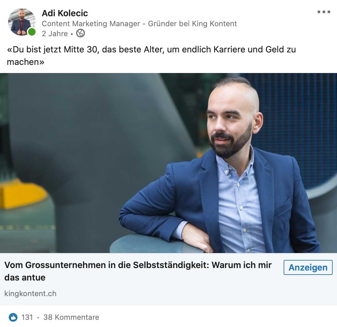Beispiel: Verlinkung eines Blogartikels auf LinkedIn