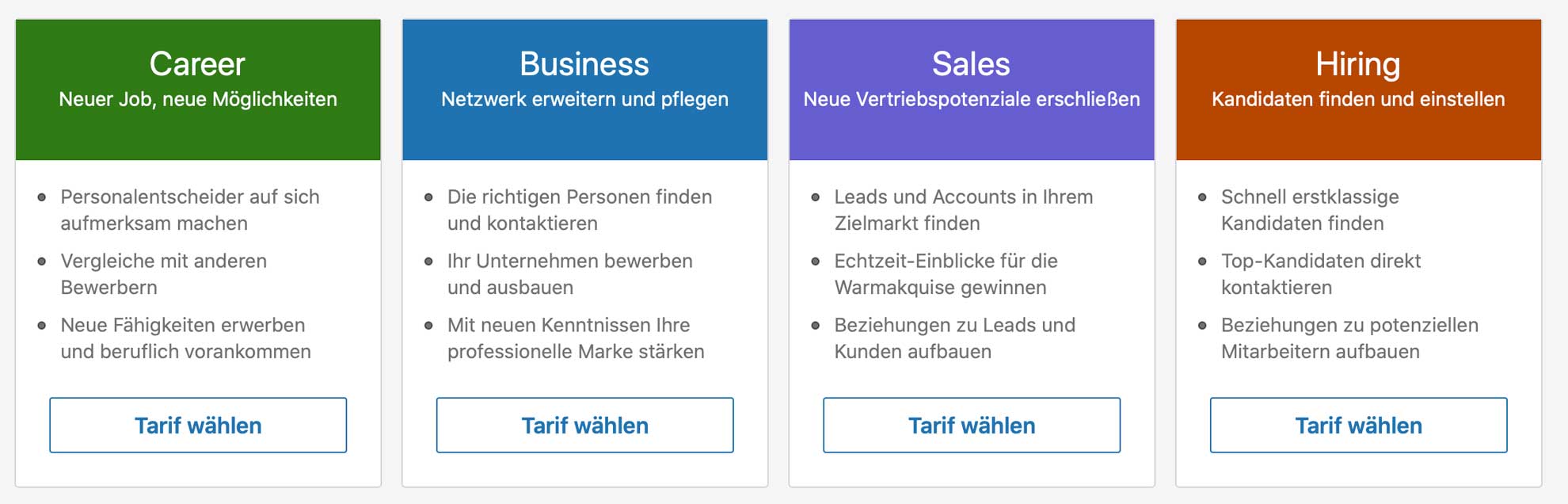 Übersicht: Konten auf LinkedIn